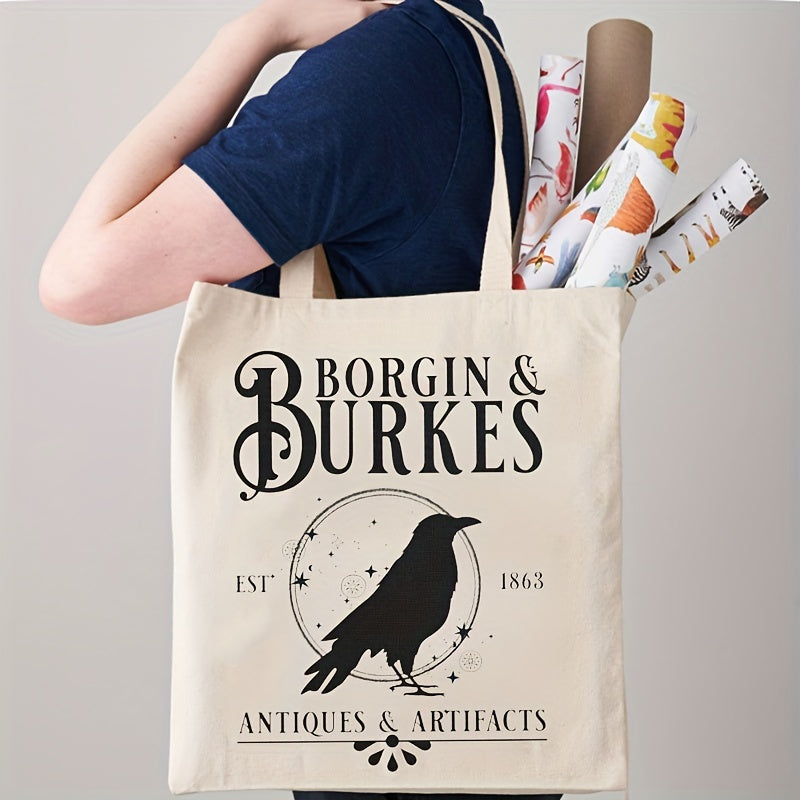Crow Pattern Canvas Tote Bag Reusable Shopping Bag Large Durable