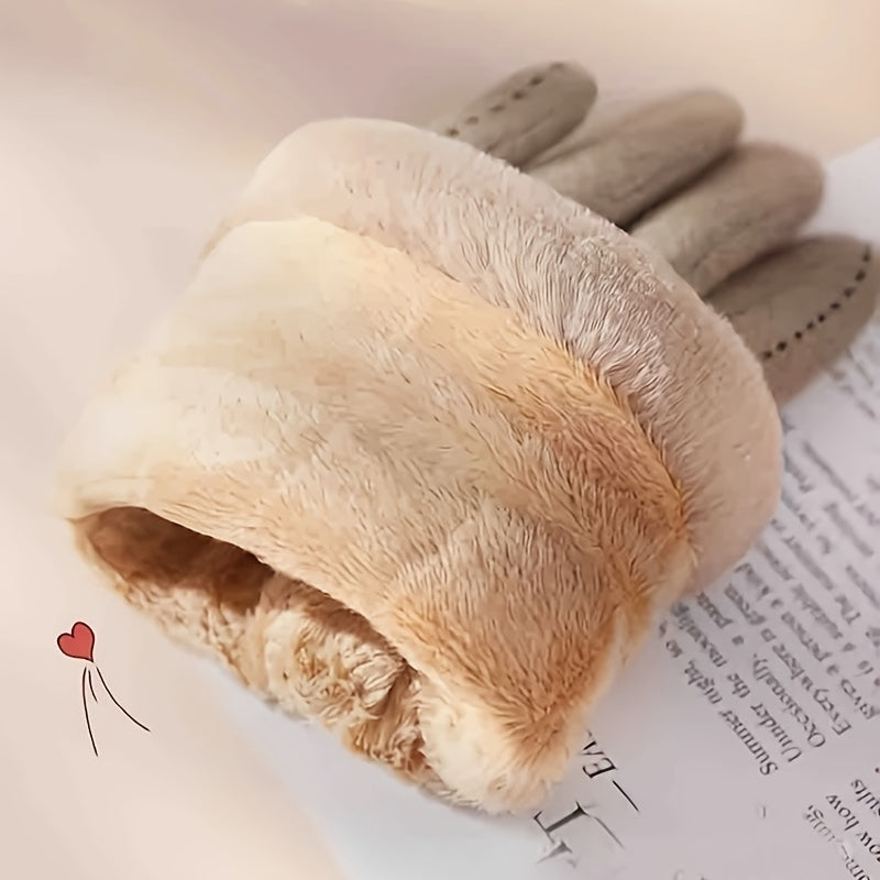 Women's Fleece Lined Windproof Touchscreen Riding Gloves Polyester Velvet Warm Outdoor