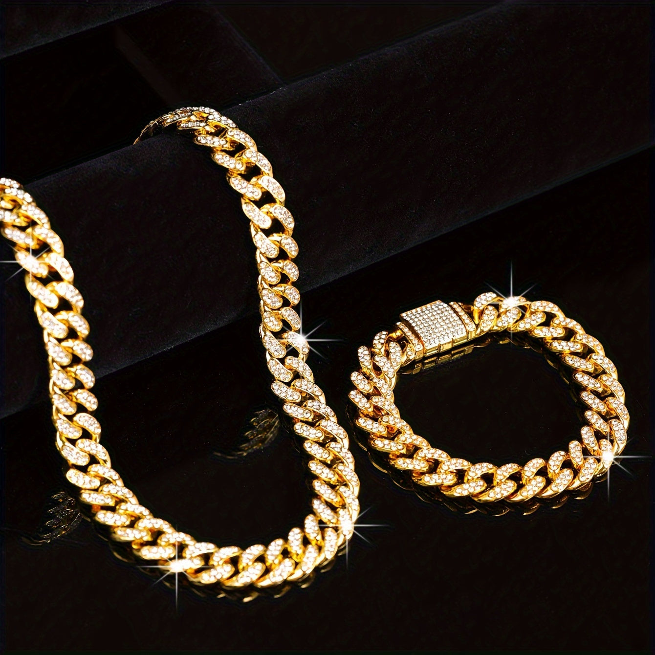 Set of 2 Hip Hop Style Necklace and Bracelet Jewelry for Men Women