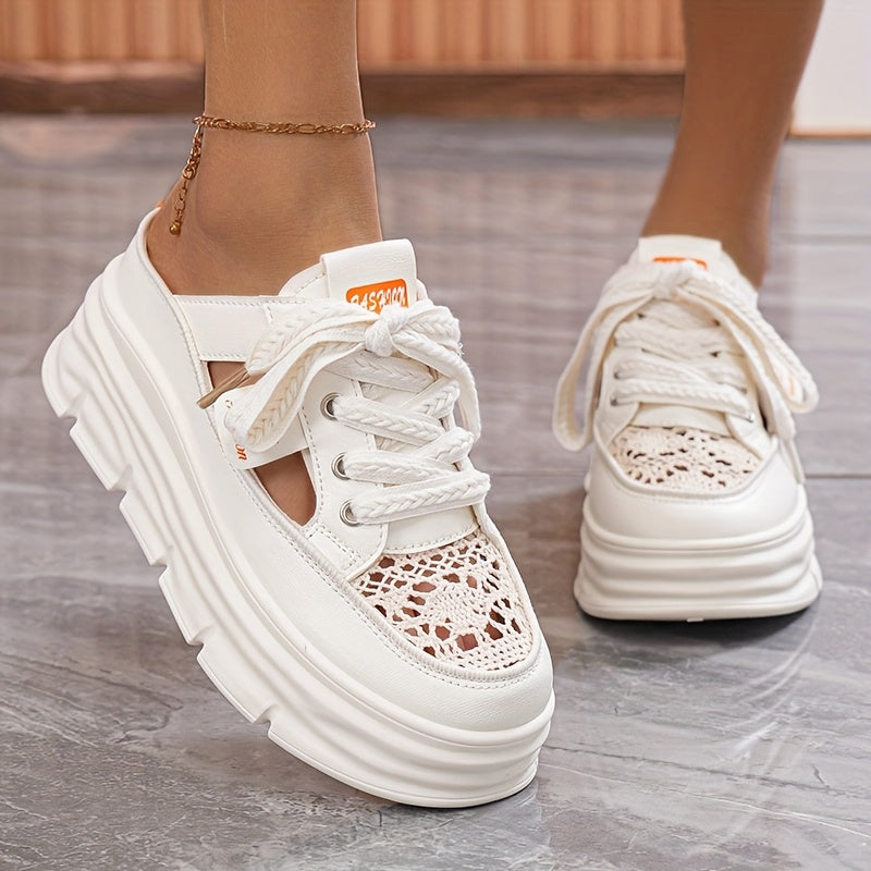Women's Breathable Mesh Platform Shoes White Gray Casual Summer Rubber Sole