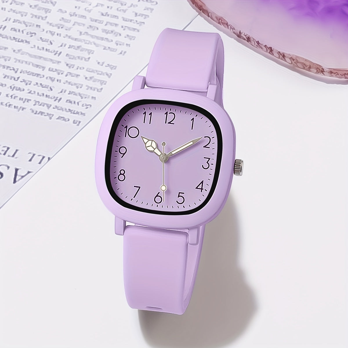 Women's Square Quartz Watch with Silicone Band in Macaroon Color
