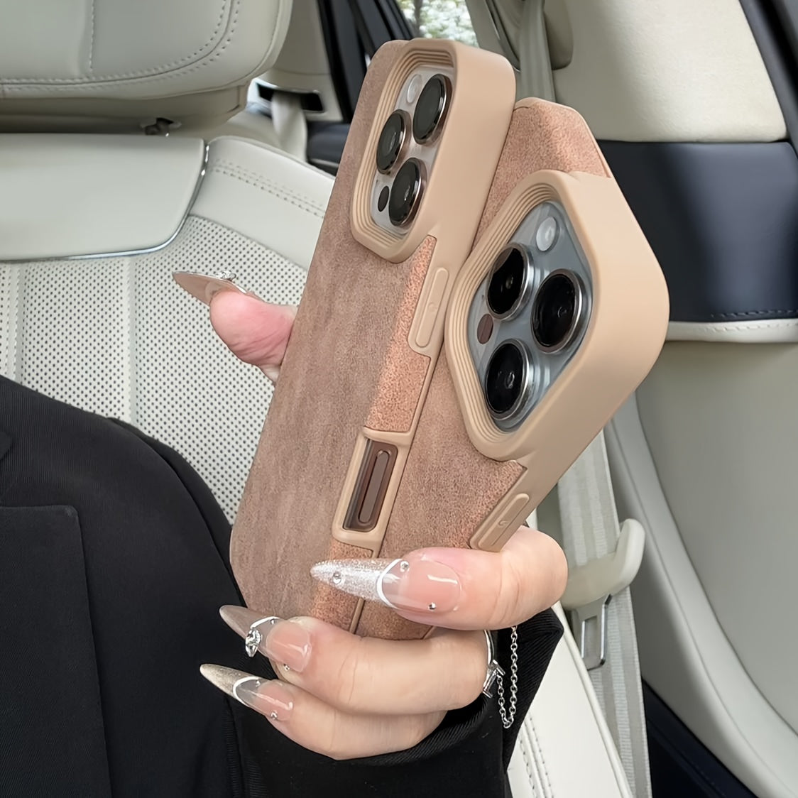 Universal iPhone Case Faux Leather Shockproof Vintage Lambskin Suede Cover for 12 13 14 15 16 Pro Max