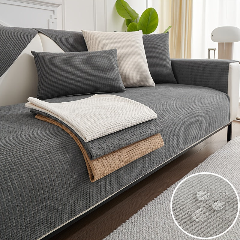 Water-Resistant Velvet Sofa Cover for 1-4 Seat L-Shaped Sofas Pet-Friendly Non-Slip Machine Washable Gray Textured Fabric
