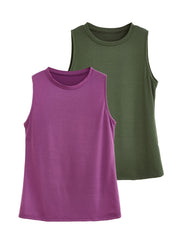 Plus Size Women's Casual Sleeveless Vest Set 2pcs Black Pink