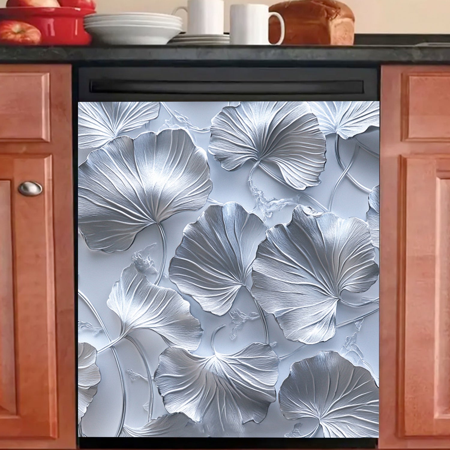Магнитная крышка для посудомоечной машины с листом гинкго, водонепроницаемая, термостойкая металлическая панель, наклейка 58,5x65 см, декор для кухни