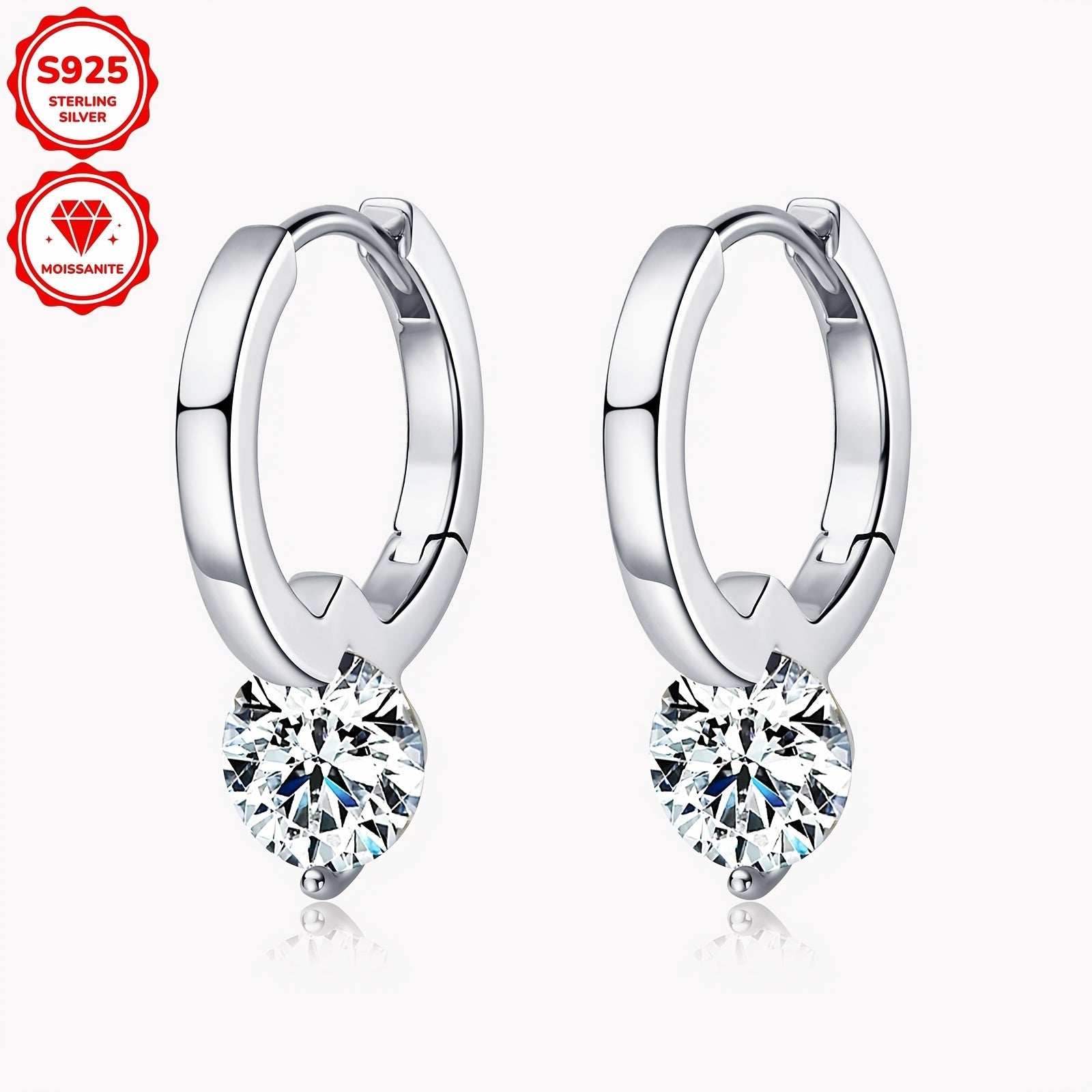 Sterling Silver Women's Earrings with Mozambique Stones 6.5mm Round D Color