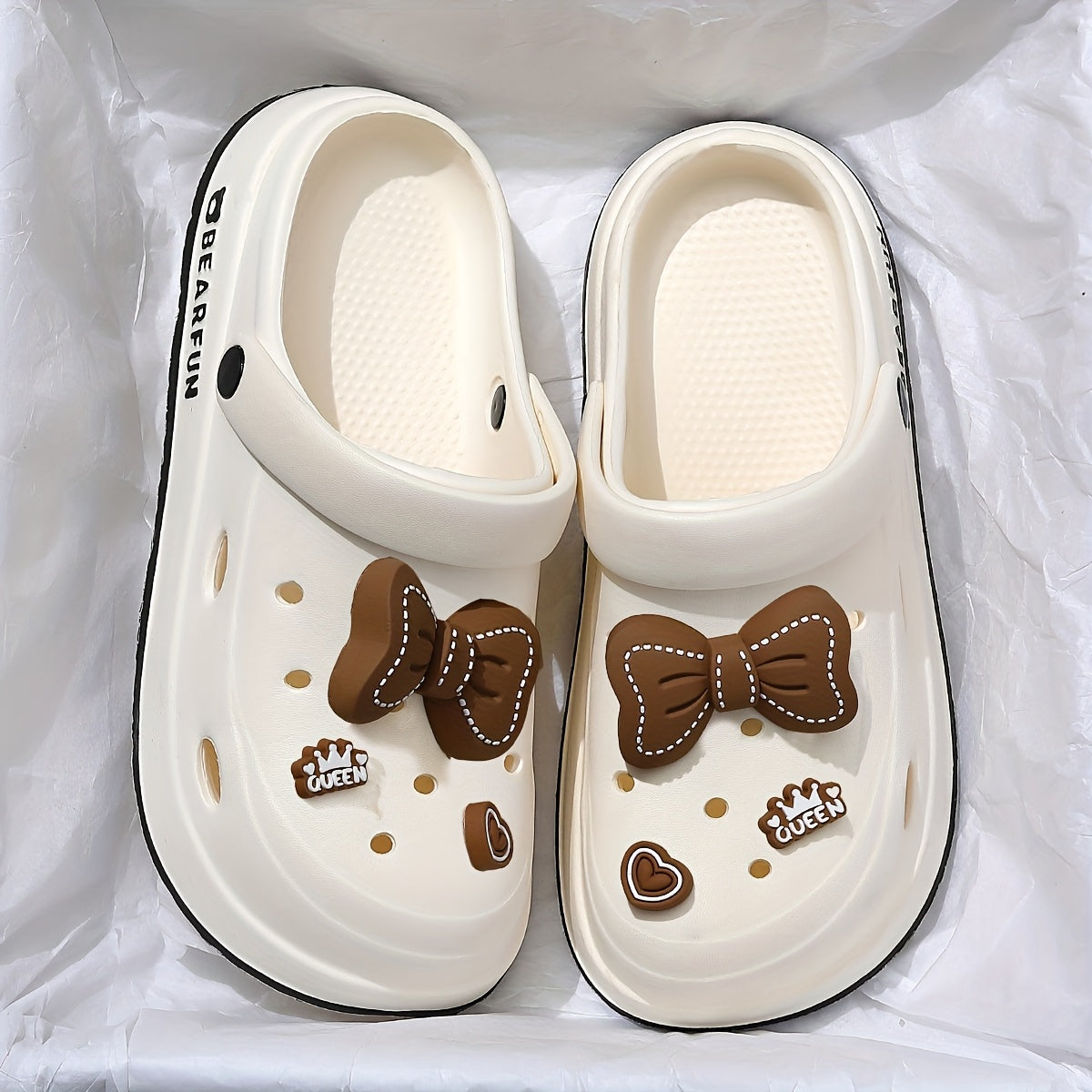 Women's White EVA Bow-Embellished Slippers Summer Beach Sandals Cushioned