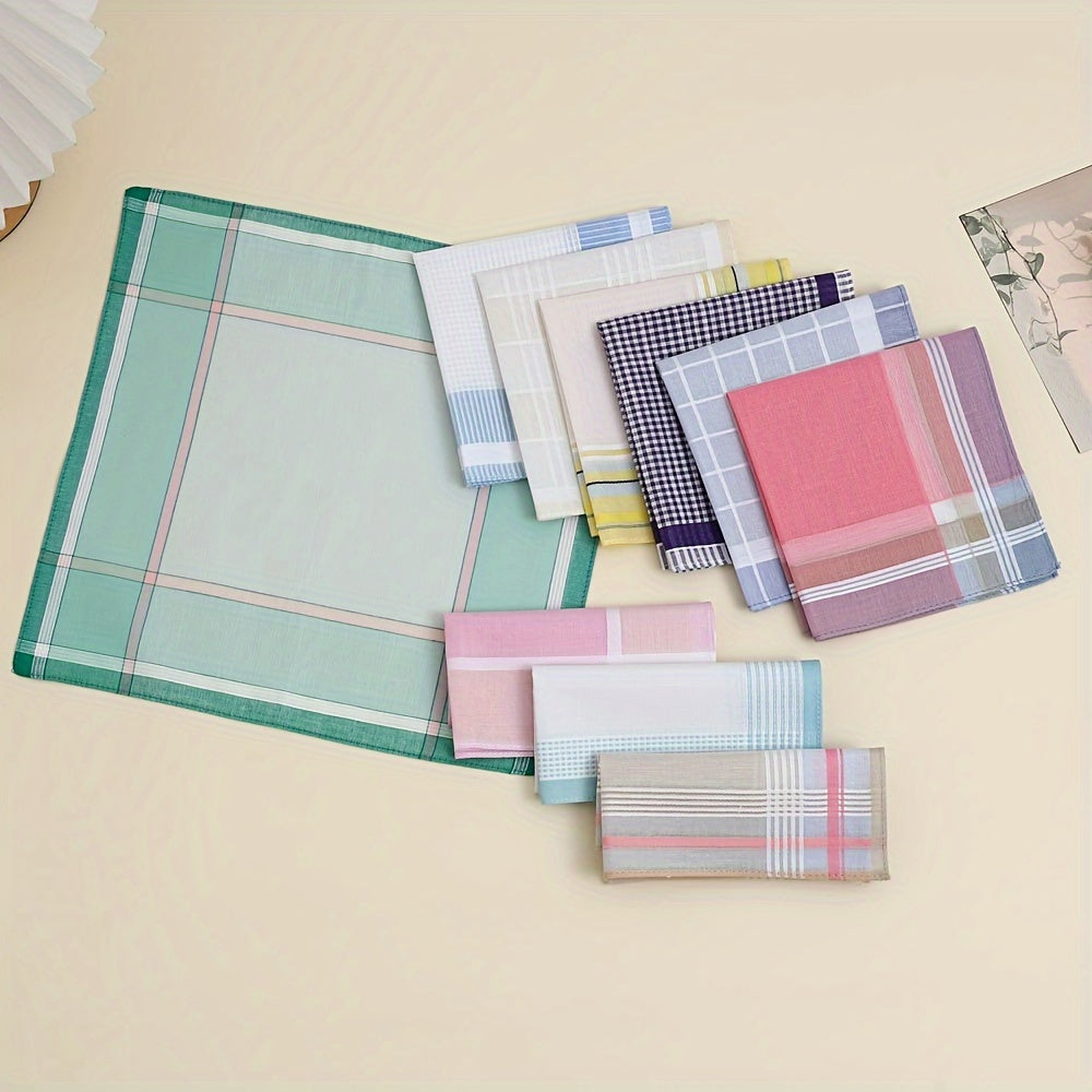 Set of 3 Men's Cotton Gingham Handkerchiefs Lightweight Sweat-Absorbing
