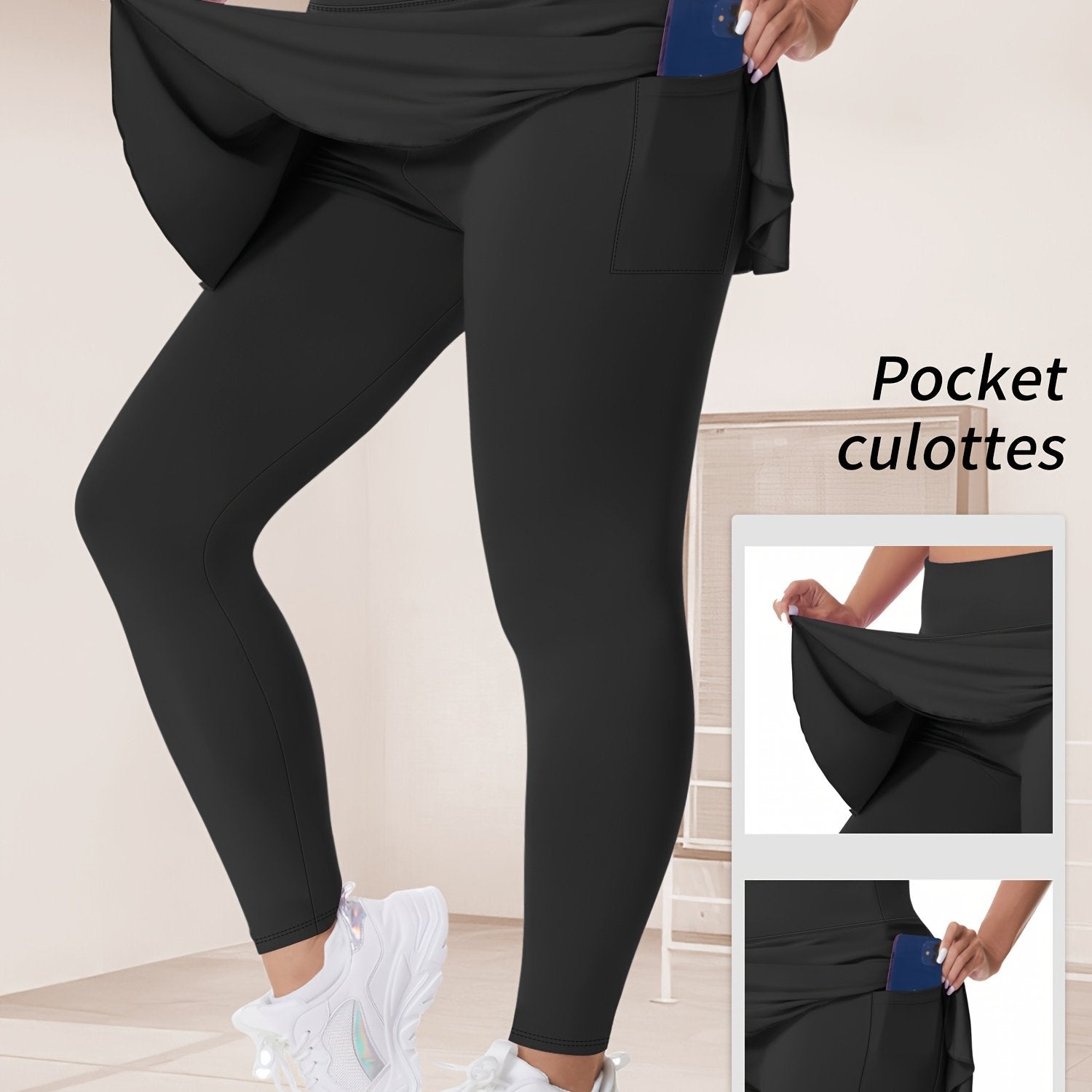 Women's Plus Size Solid High Rise Running Yoga Leggings with Pockets