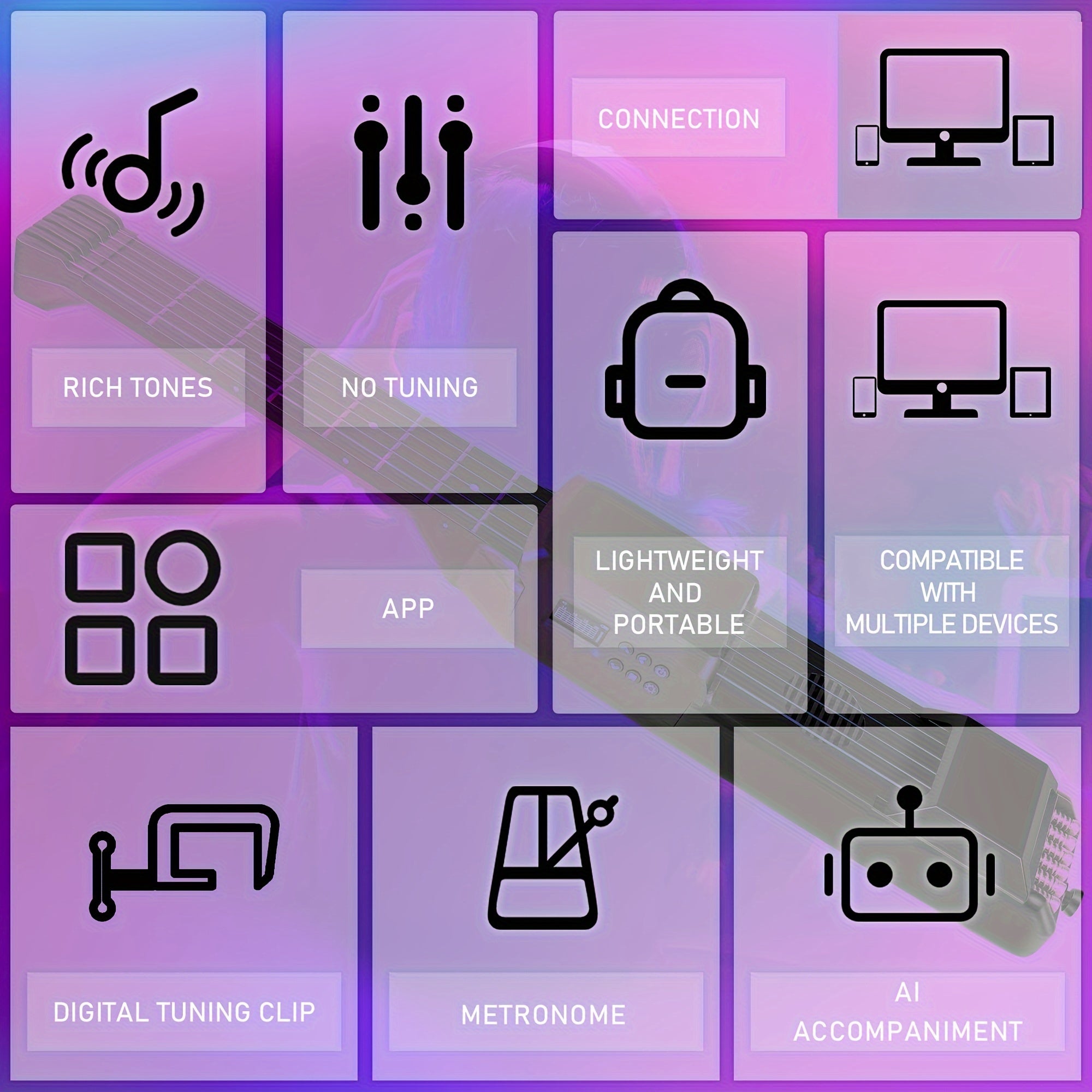 Electric Guitar with USB Charging, Portable Neck, White or Black