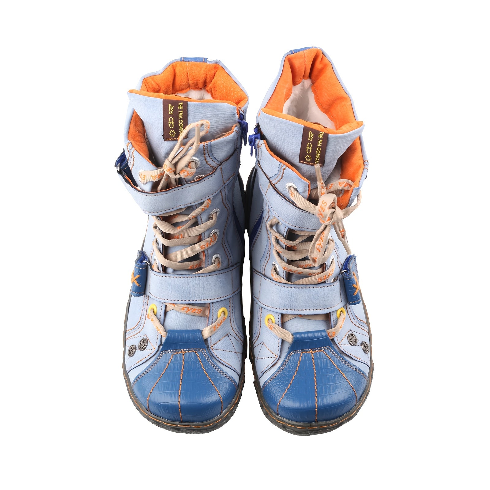 Women's Retro Leather Short Boots with Zipper and Lace Up Design