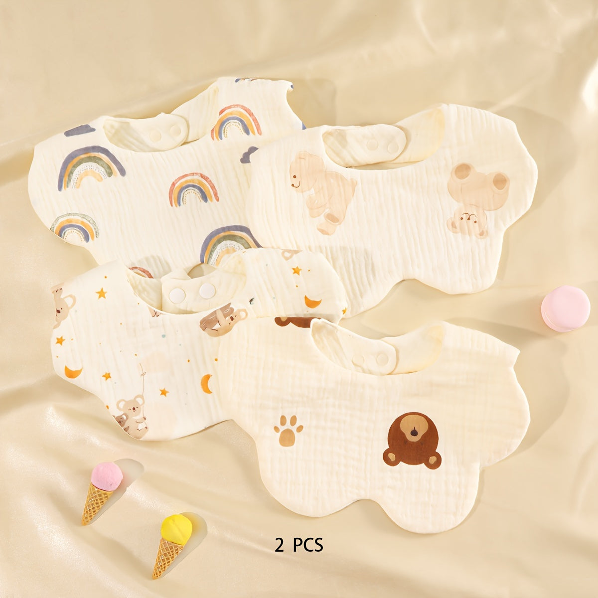 Bolalar uchun 0-3 yoshdagi bolalar bibsi, paxta gazli, so‘riladigan, chiroyli multfilm dizayni