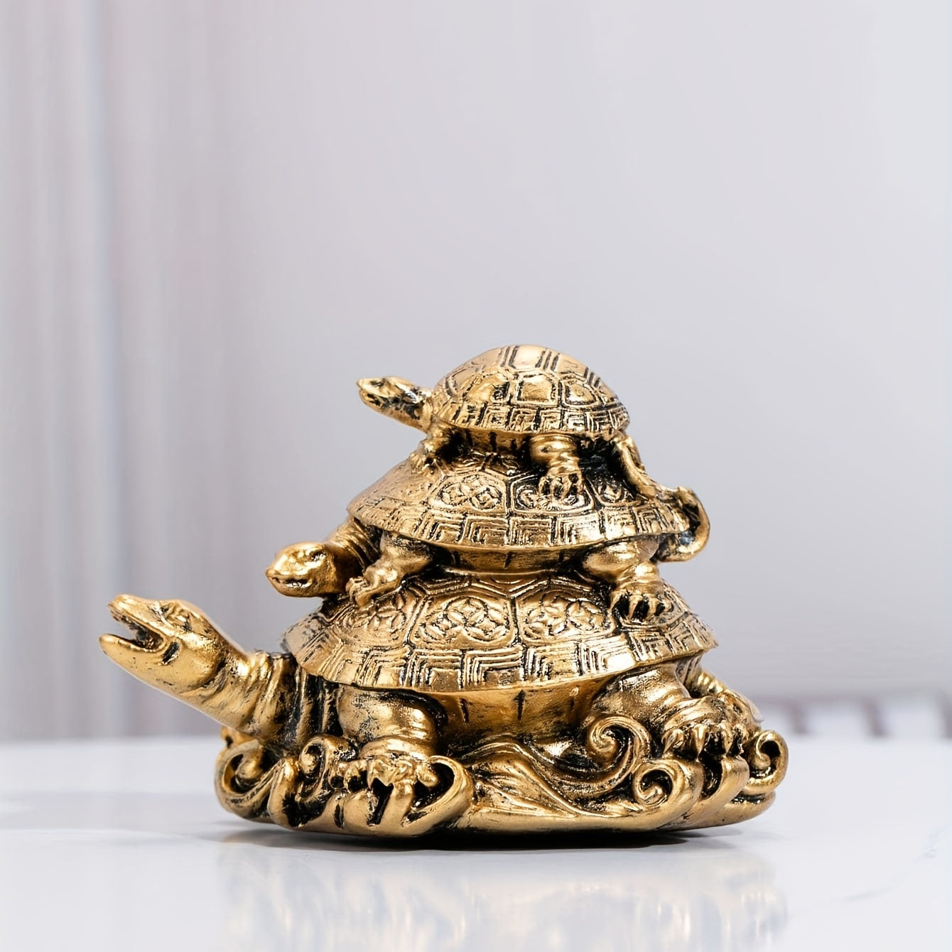 Golden Resin Turtle Figurine for Longevity and Protection Decorative Home Decor