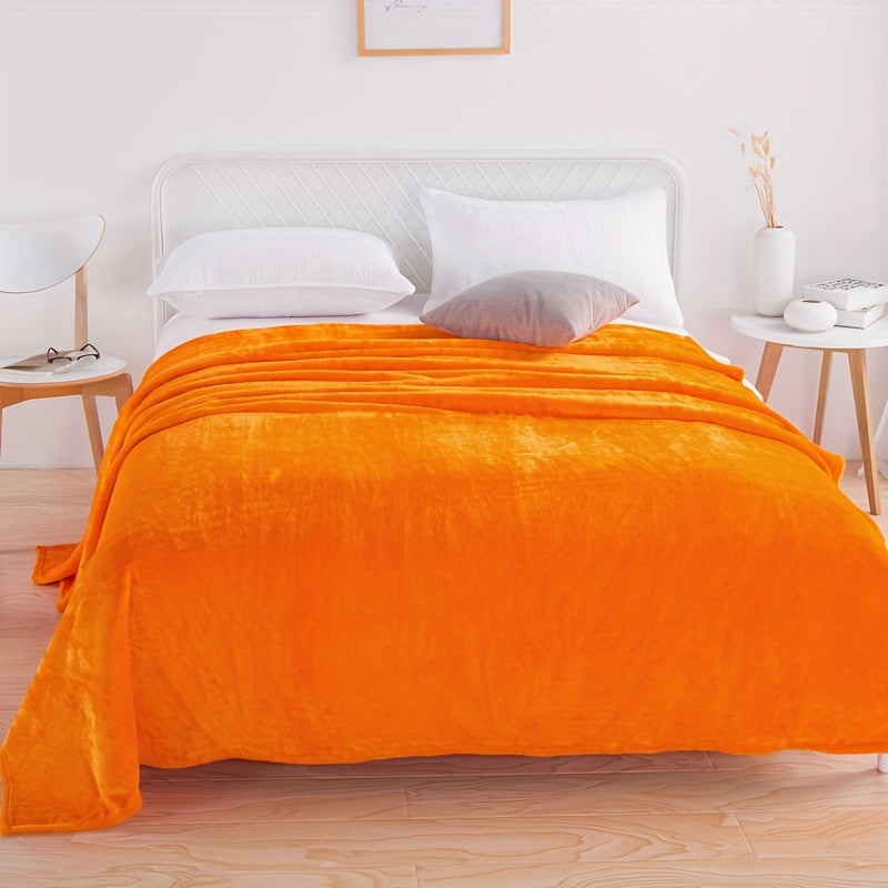 220-Gram Solid Color Flannel Blanket Cover for Couch Bed Camping Orange