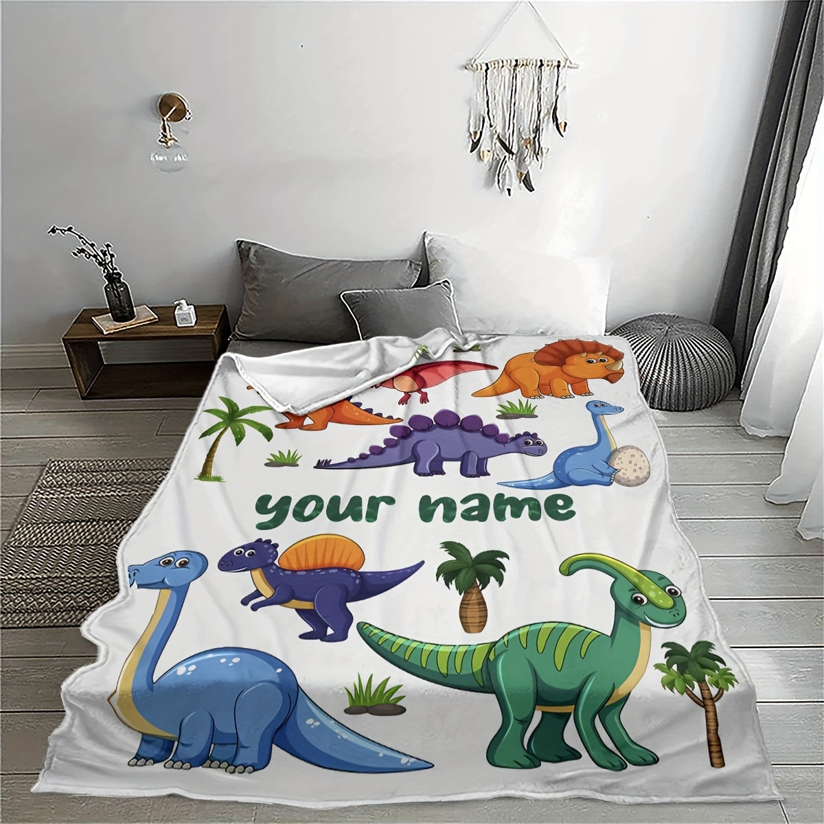 Dinosaur Cartoon Flannel Throw Blanket for All Seasons Soft Cozy Gift