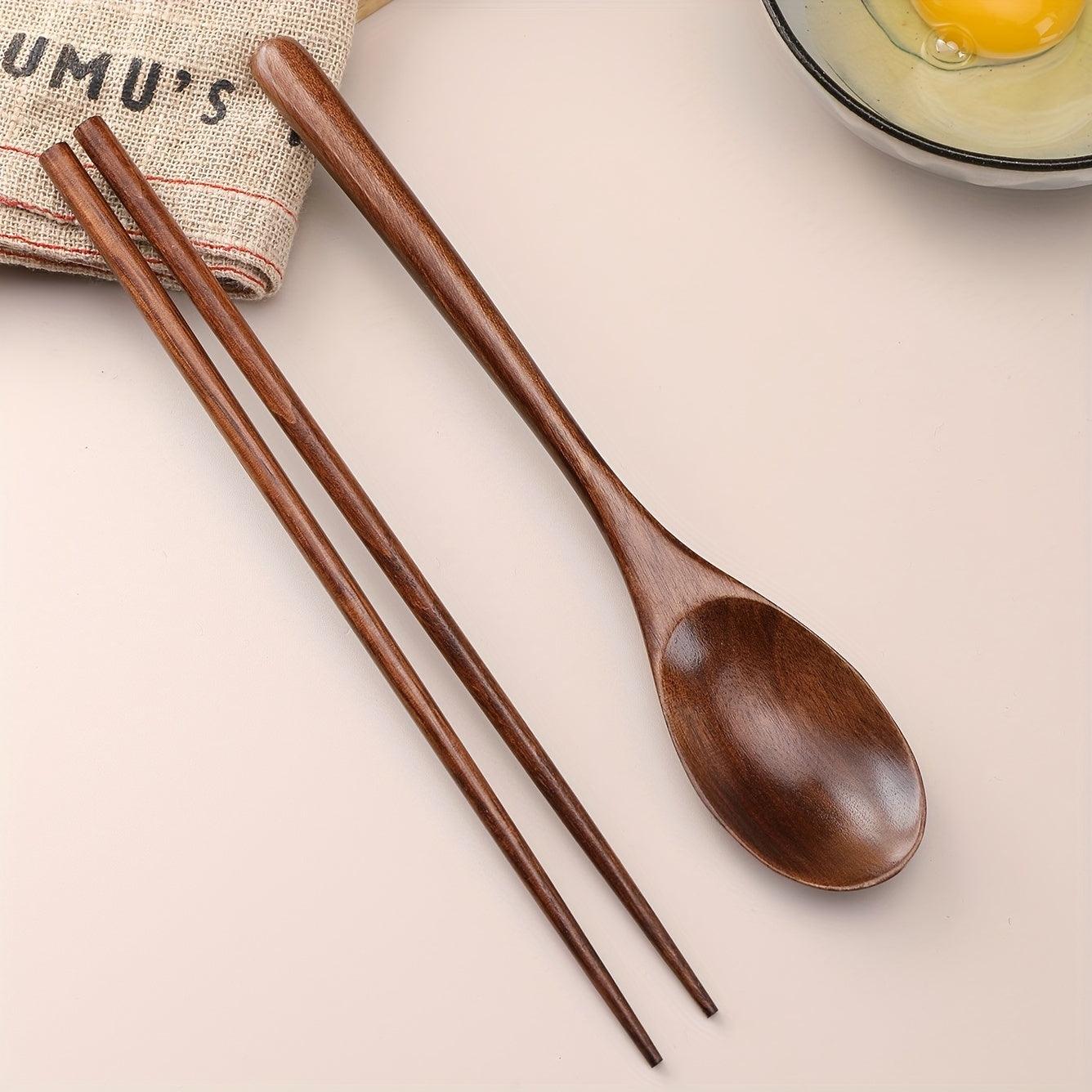 Wooden Spoon and Chopsticks Set for Camping Travel Picnic RV Office Reusable Utensils
