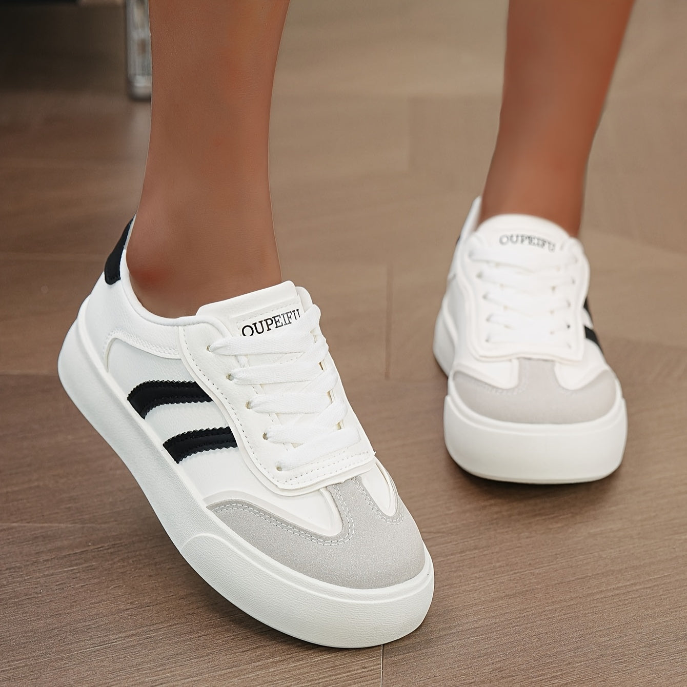 Women’s Casual Sneakers Lightweight PU Low Tops Breathable Fabric Rubber Sole