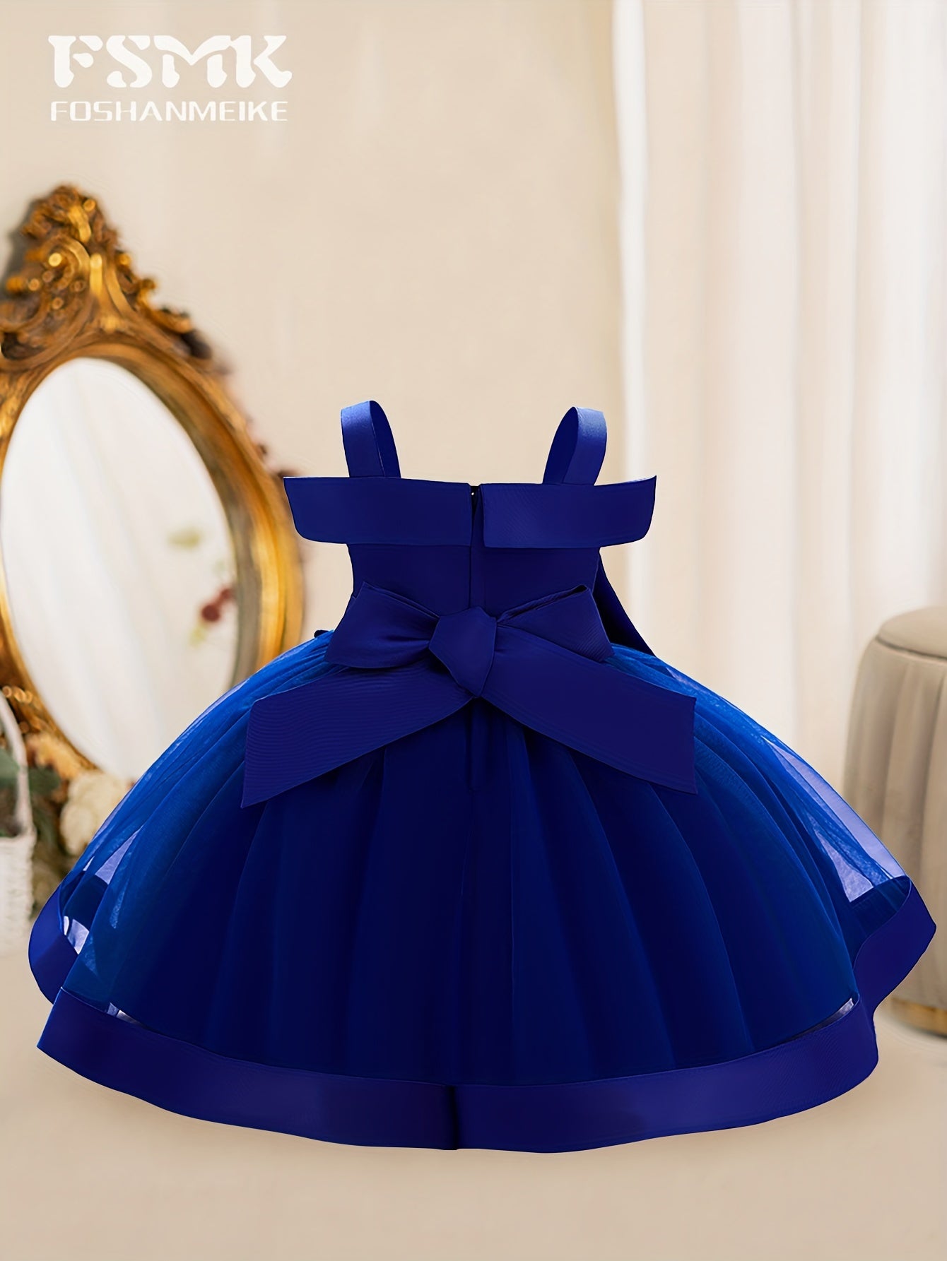 Girls Sleeveless Flower Embroidered Midi Dress with Bowknot for Formal Parties