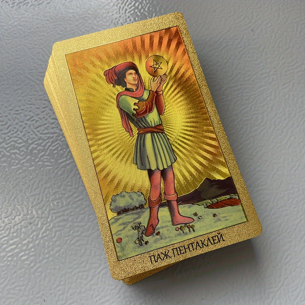 Russian Golden Tarot Deck 78 Cards with Russian Paper Guide Book for Divination