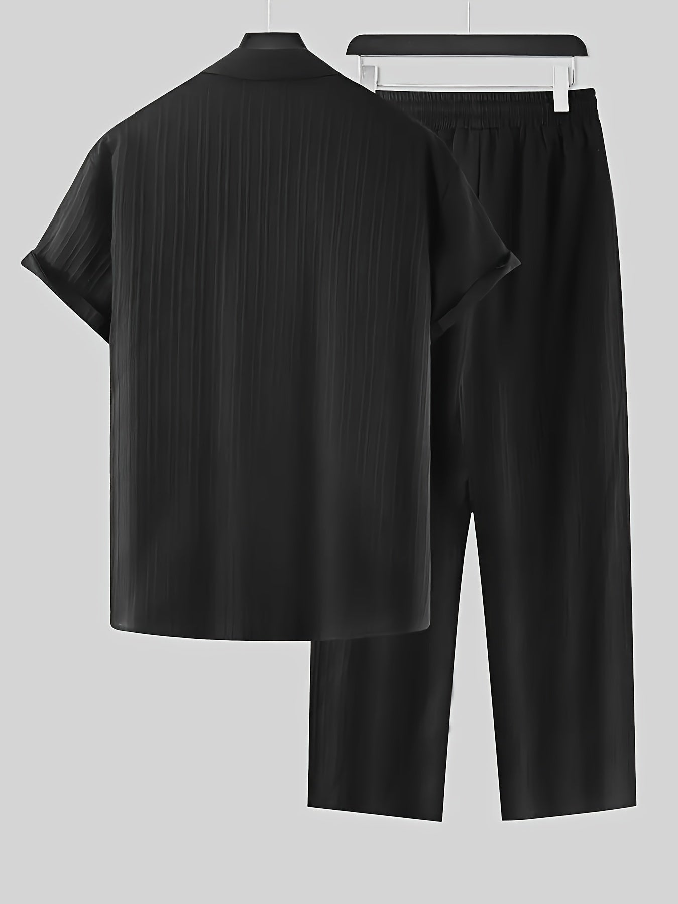 Men's Casual Outfit Two-Piece Set Short Sleeve Striped Shirt and Drawstring Pants