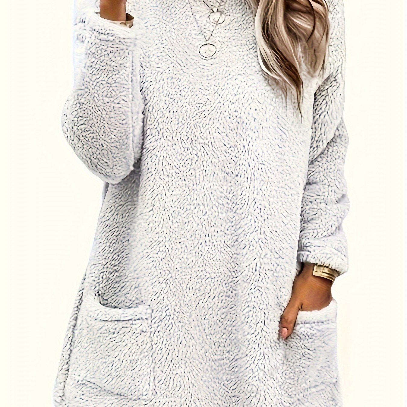 Plus Size Women's Fleece Sweatshirt Long Sleeve Round Neck Pockets