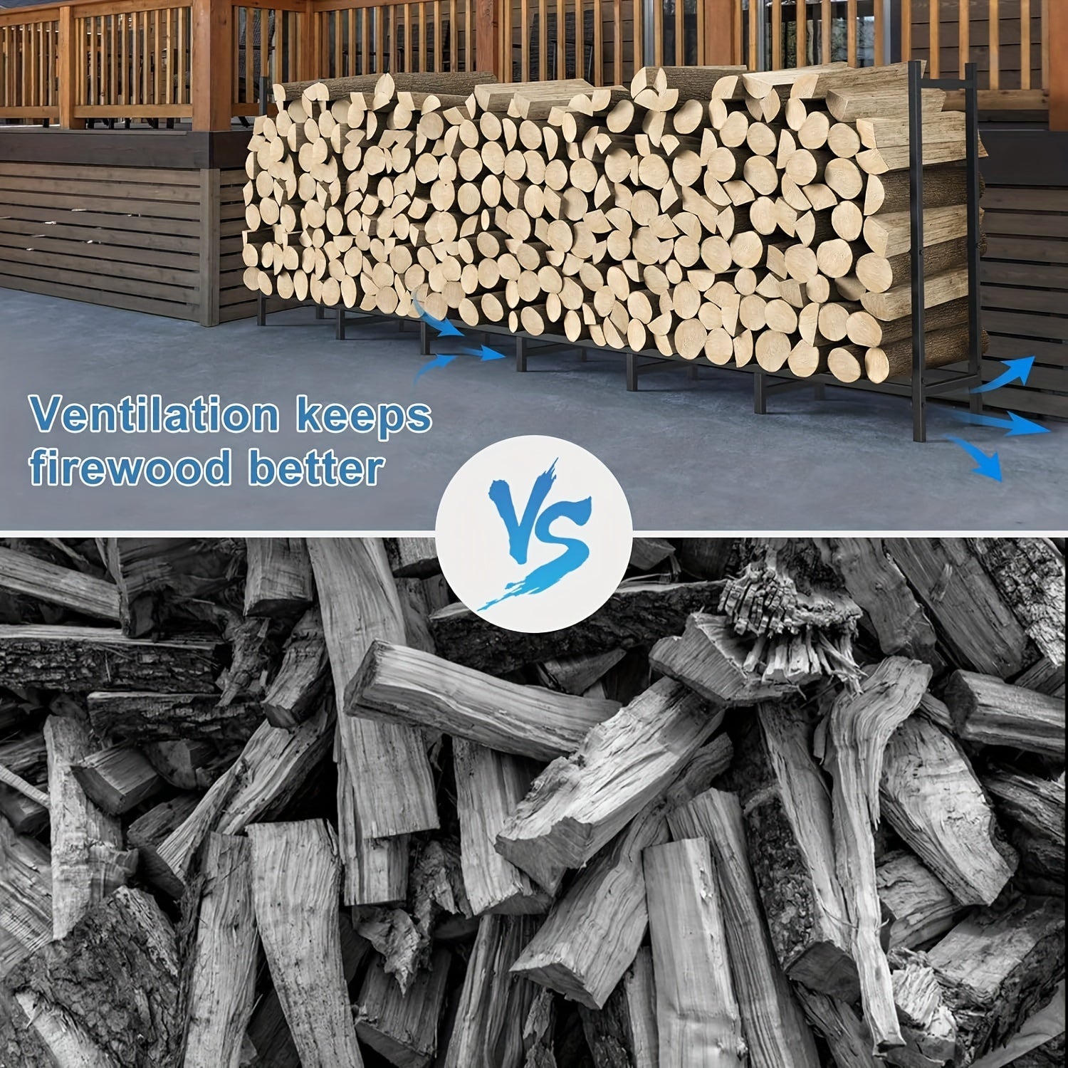 Indoor Outdoor Metal Log Storage Rack Heavy Duty Firewood Holder 243.84 cm