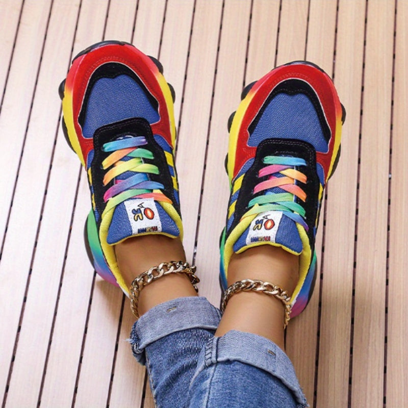 Women's Plus Size Mesh Casual Sneakers with Rainbow Soles Light-Up
