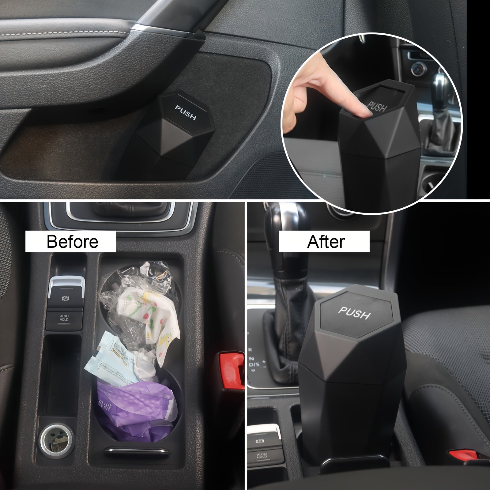 Cubo de basura para coche con tapa, diseño de diamantes, cubo de almacenamiento para vehículos, mini cubo de basura