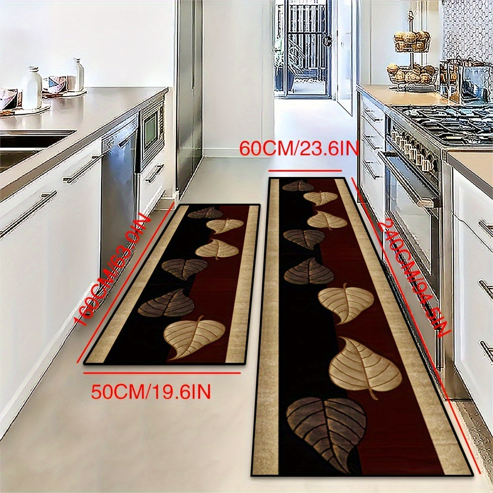 Длинный коврик с узором из бархатистых листьев, устойчивый к пятнам, нескользящий, моющийся