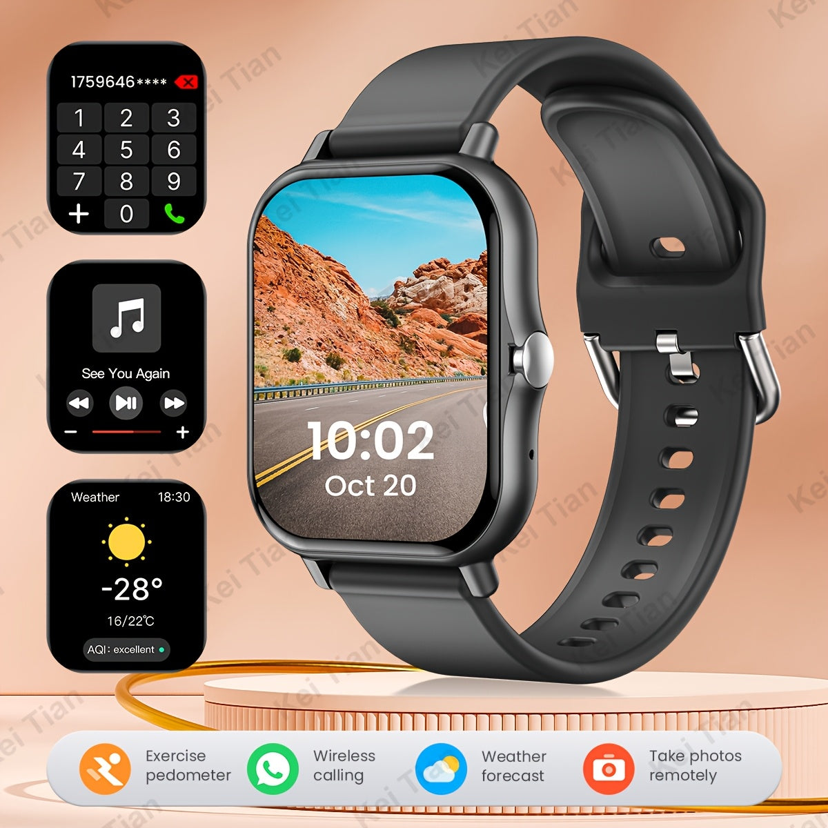 Smartwatch 4.65cm Touch Screen Multi-Sport Tracking Wireless 5.0 Beige Strap