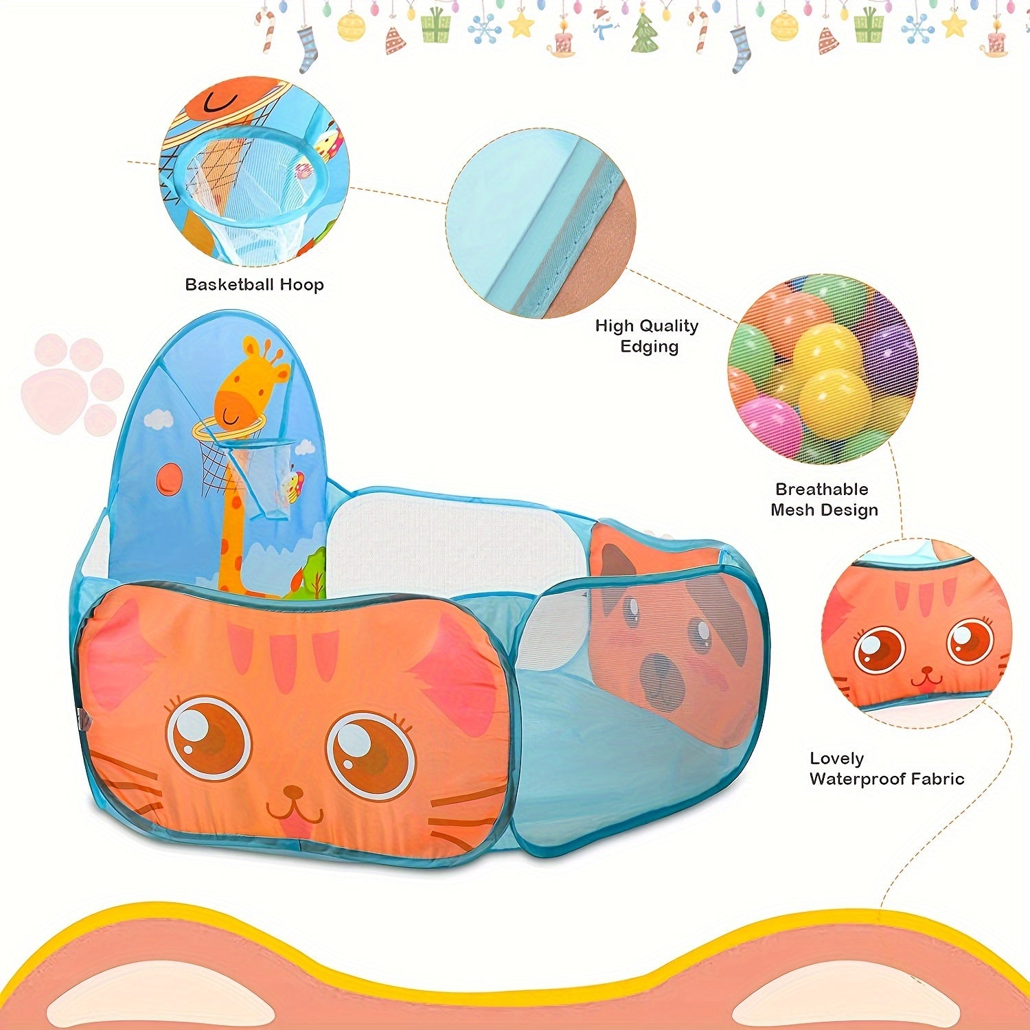 Ichki/tashqi ko'ngilocharlik uchun mo'ljallangan, mustahkam, oson tozalanadigan poliester to'p hovuzi, ko'k rangda.