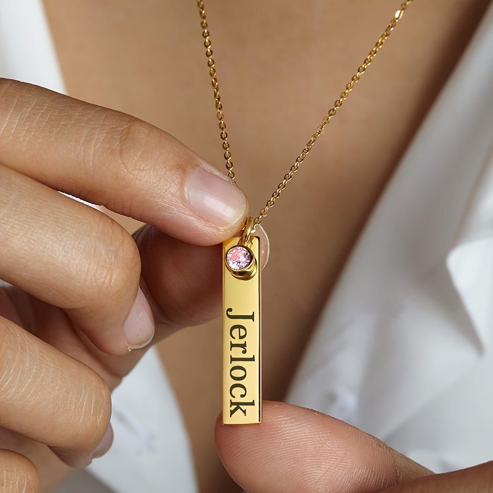Personalized Stainless Steel Necklace with Birthstone and Name Engraving for Women