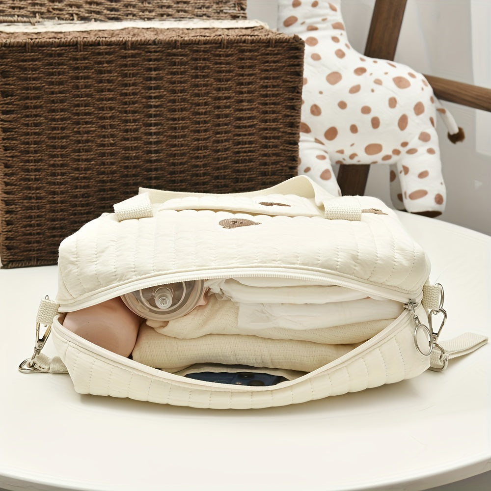 Spacious Embroidered Diaper Bag with Milk Bottle Organizer Multi-Functional Baby Stroller Hanging Bag