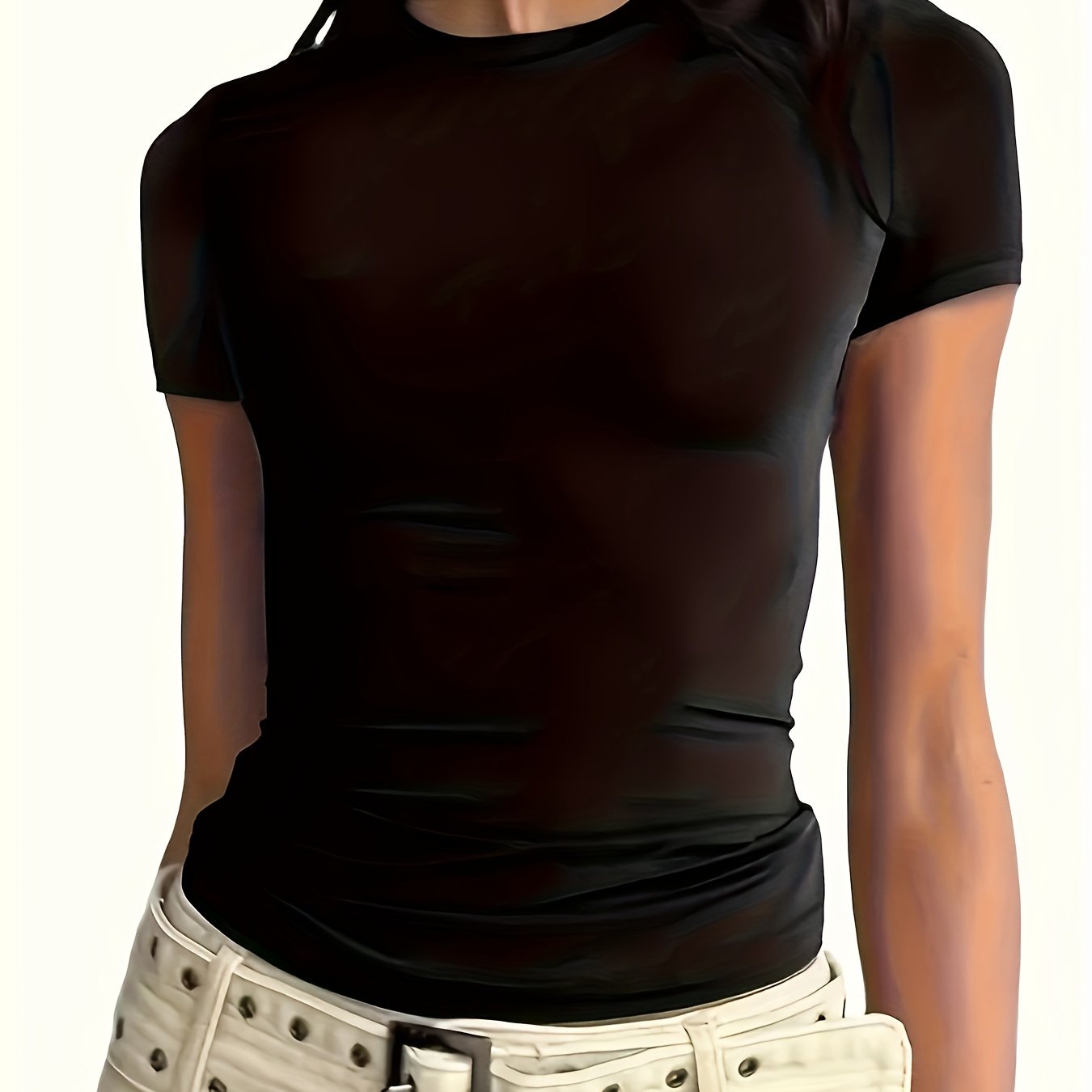 Women's Solid Color Crew Neck T-Shirt Polyester Casual Short Sleeve Spring Summer