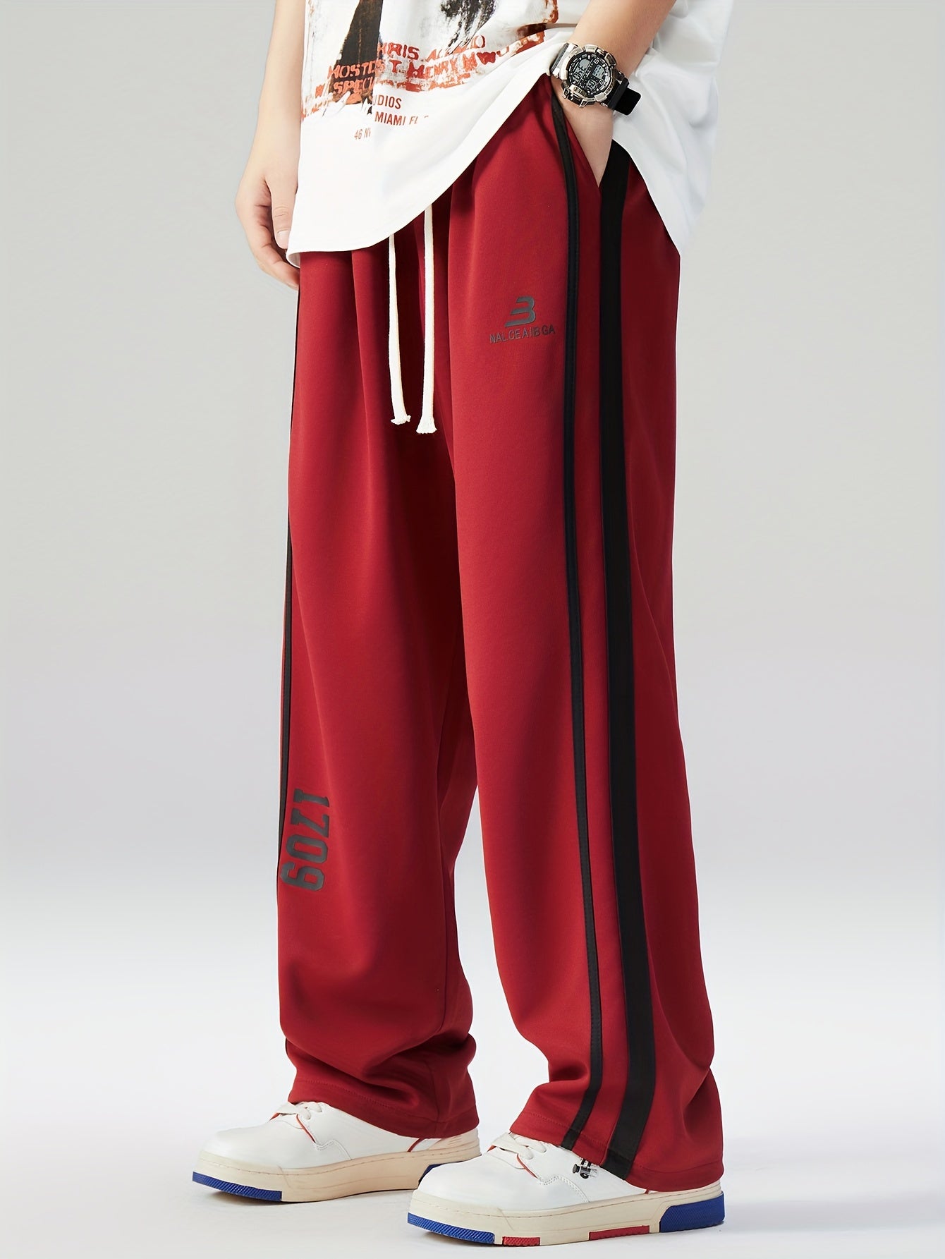 Adult Geometric Patterned Stretchy Track Pants Polyester Blend All-Season Plus Size