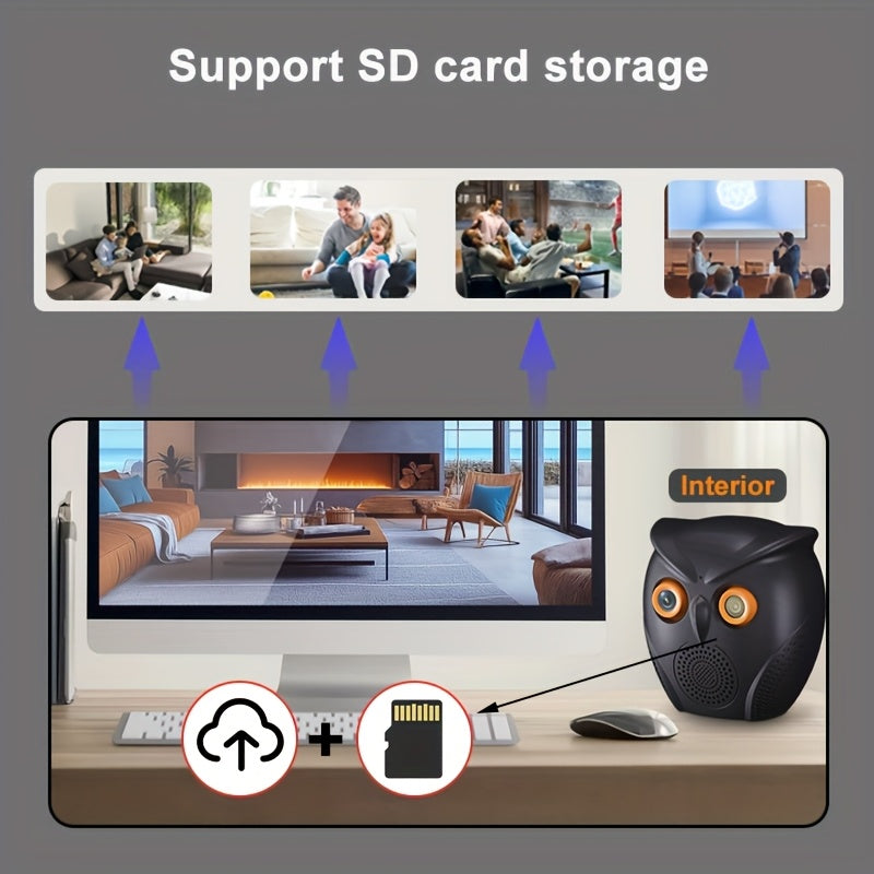 Owl-Shaped Indoor WiFi Security Camera with Night Vision 1080p HD USB Powered