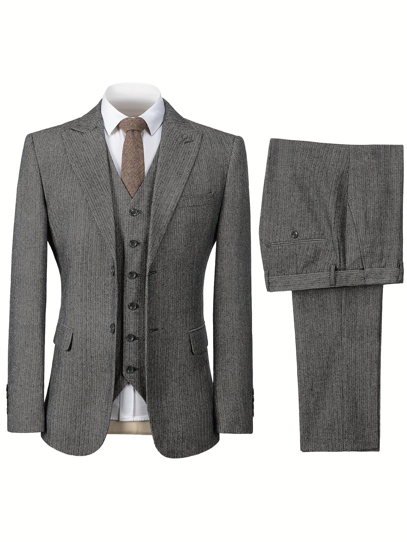 Men's Wool Tweed 3-Piece Suit for Formal Weddings Business All Sizes