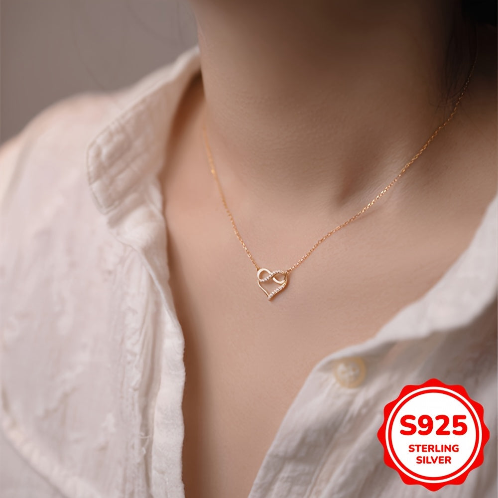 Women's Silver Necklace Heart Zirconia Lucky 8 Chain Jewelry