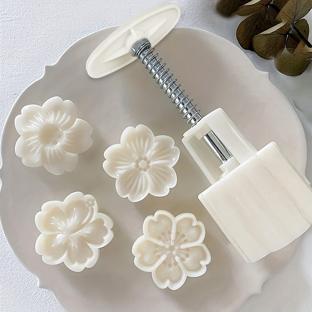 Flower Cookie Press Set 5 Pieces, ABS Plastic, Create Mooncakes and Pastries