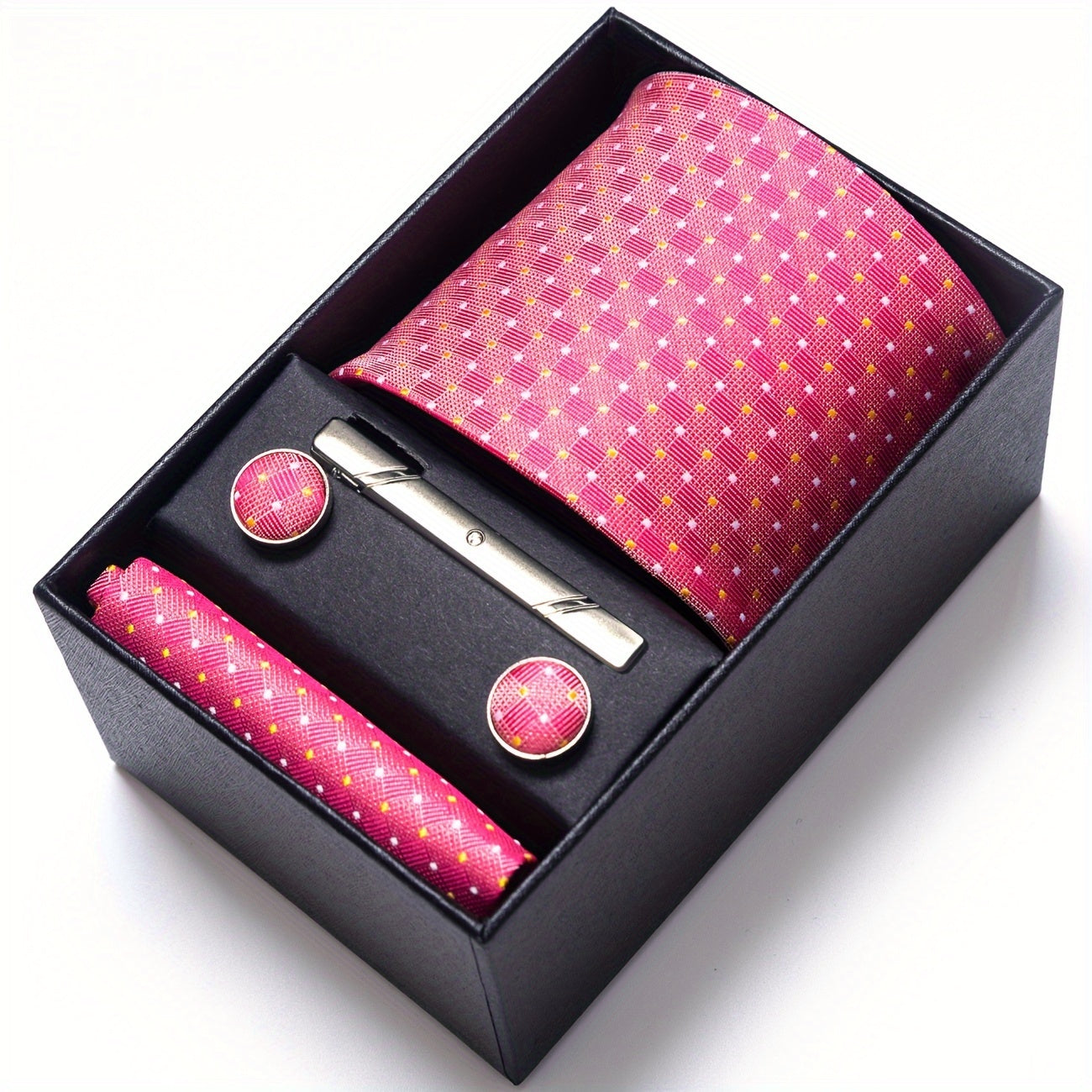 Men's Wedding Accessories Gift Set Tie Cufflinks Pocket Square in Gift Box