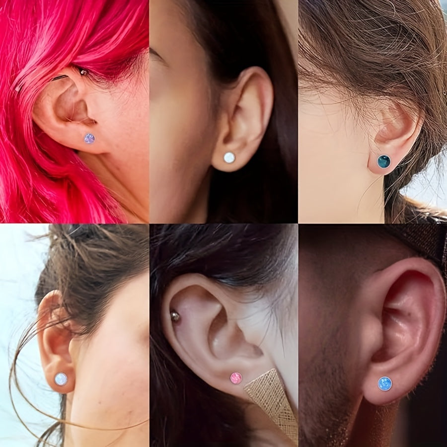 2-Piece Titanium Opal Stud Earrings for Women Hypoallergenic Jewelry