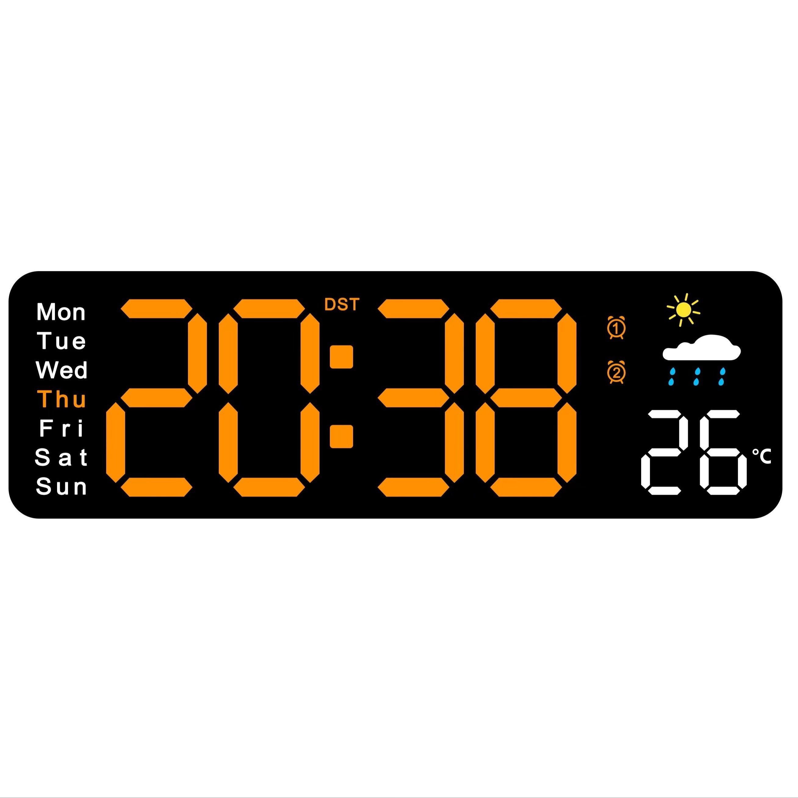 11-Inch Digital Wall Clock with Temperature Date Display Auto Dimming Snooze USB Powered Remote