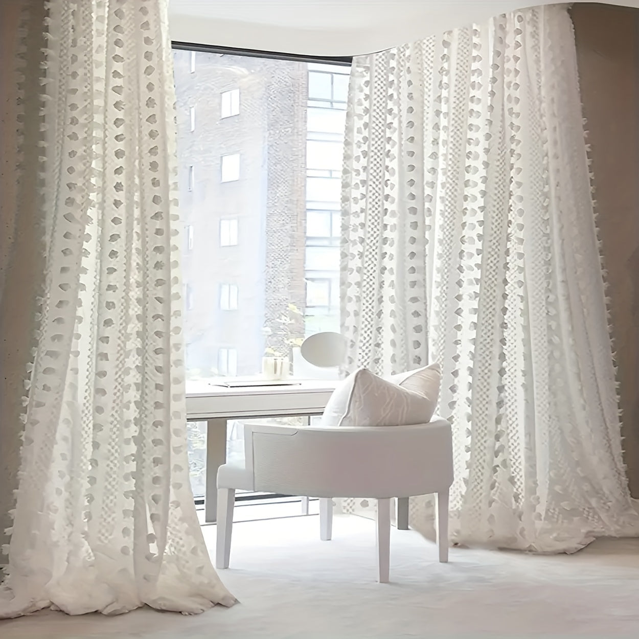 French Pastoral White Gauze Curtain 1 Piece for Bay Window Living Room Bedroom