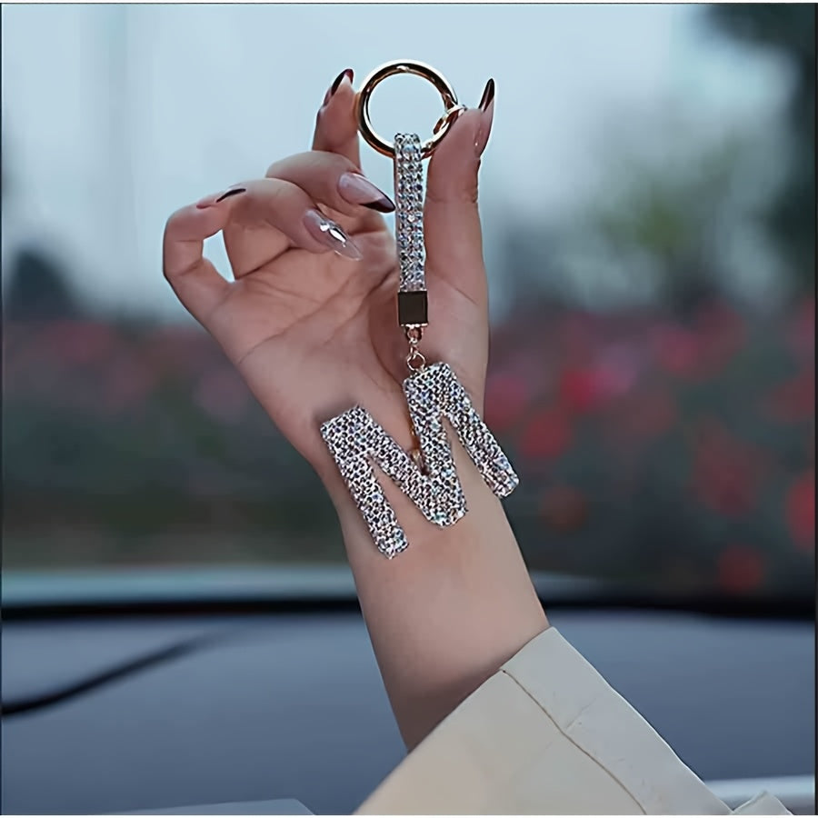 Resin Letter M Keychain Rhinestone Decor Gift Accessory for Birthdays and Christmas