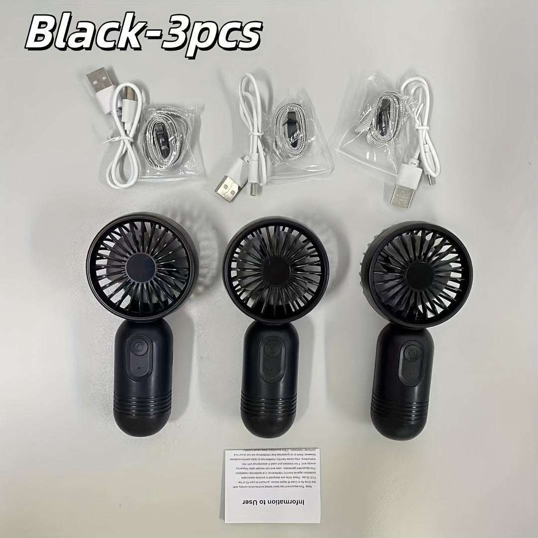 Mini Fan Set 3 Pack Portable Handheld Fans with Lanyards USB Rechargeable Adjustable Speeds