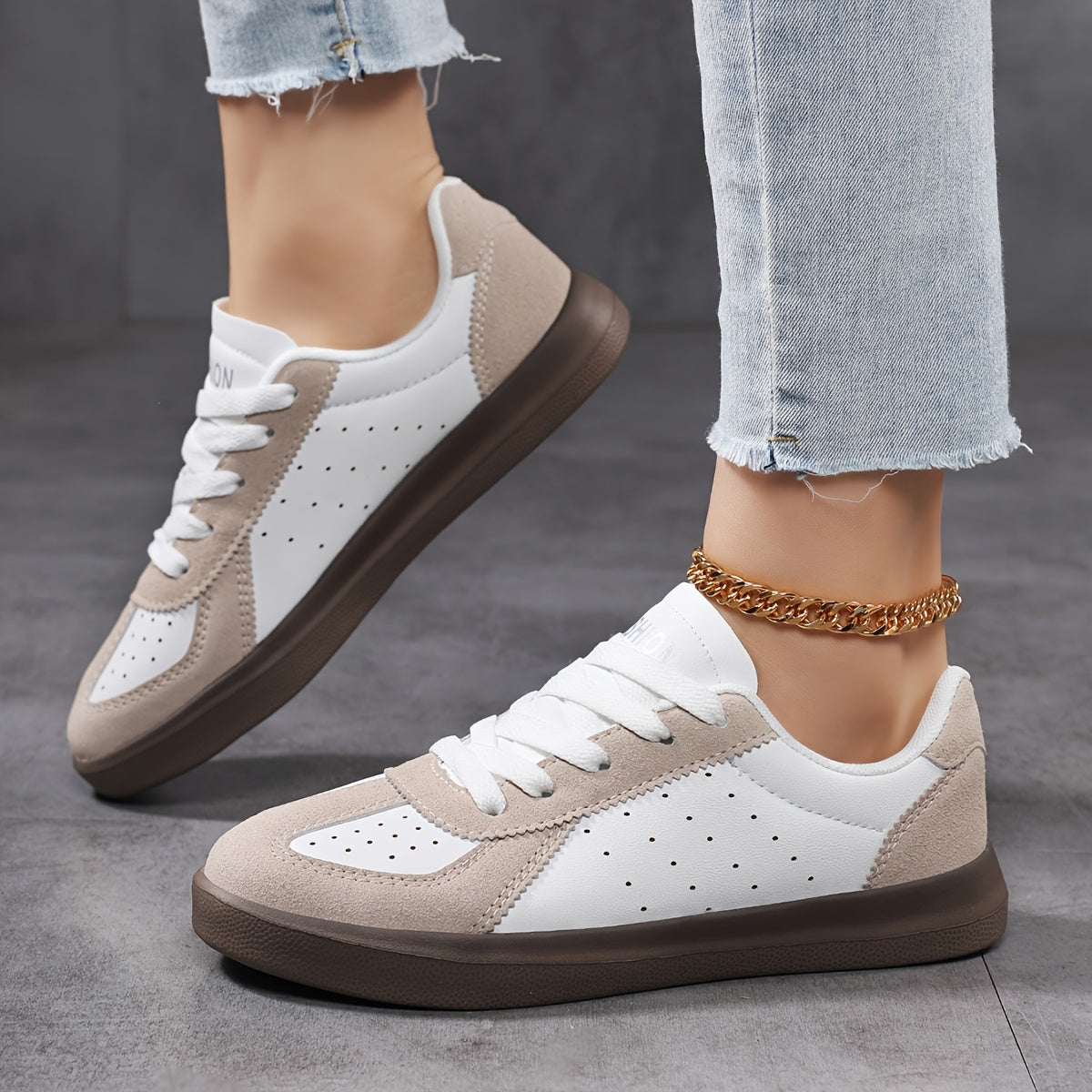 Women's Retro High-Top Sneakers Synthetic Cover Upper Casual Shoes Black/White Beige