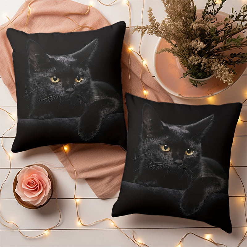 Set of 2 Black Cat Print Pillowcases Soft Decor for Bedroom Living Room Car