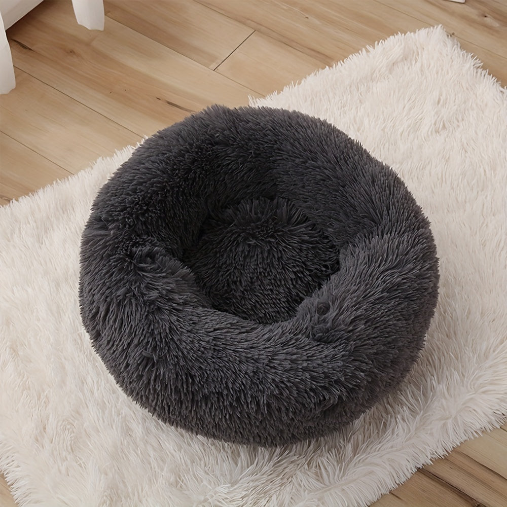 Round Fluffy Dog Bed with Non-Skid Bottom Polyester Material