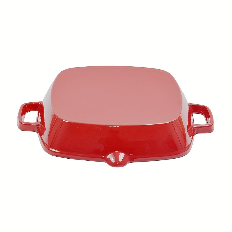 To‘g‘ri burchakli emal qoplangan quyma temir qozon - Ichki pishirish uchun ideal, mustahkam tutqichi va tozalash oson yuzasi mavjud, gaz va elektr pechlari bilan mos - 25.4 sm chuqurlikdagi kvadrat, qizil rang