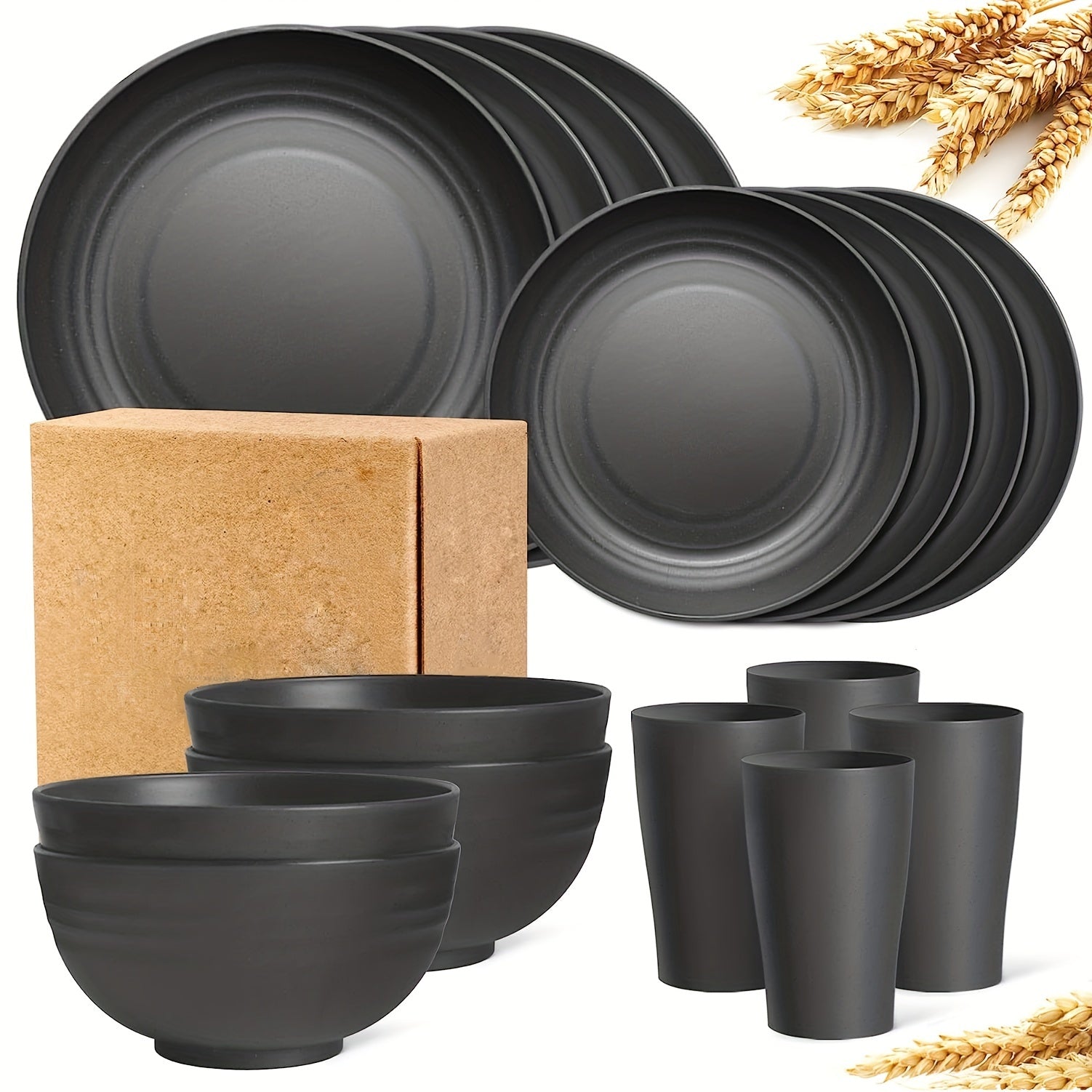 Unbreakable Black Microwave Safe Dishwasher Safe 16-Piece Tableware Set